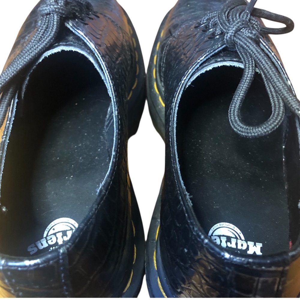 DR MARTENS 1461 quad croc emboss leather platform shoe in gunmetal - Picture 4 of 14